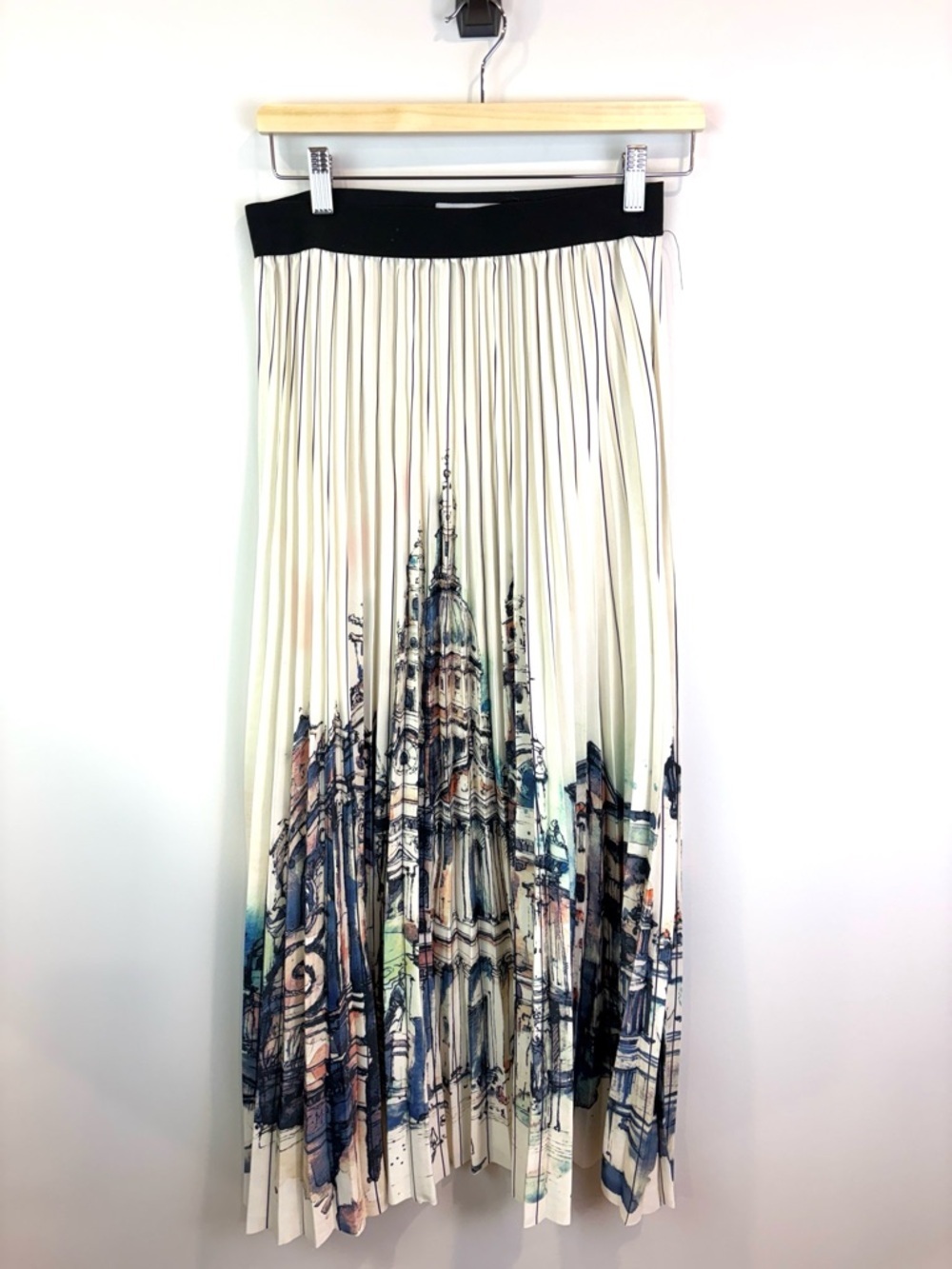 Bailey Pleated Cream Midi Skirt with Architectural Print size M - Picture 3 of 6